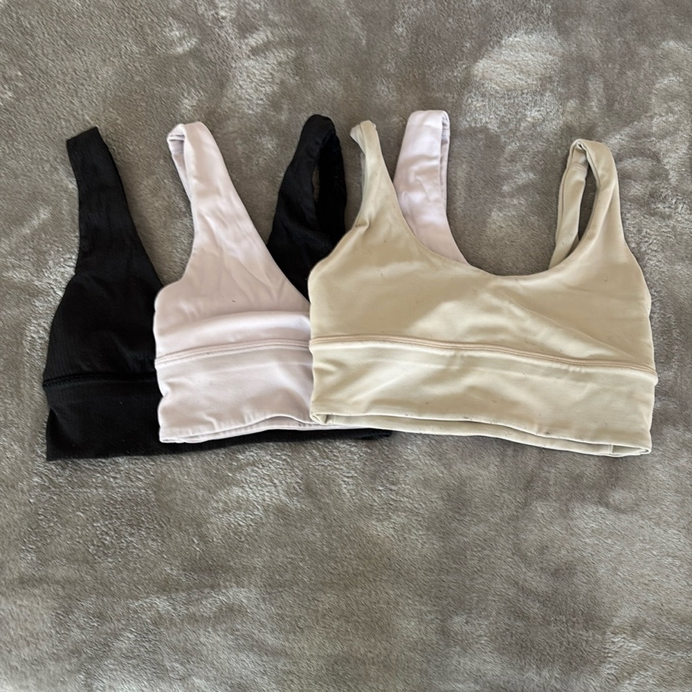 LOT Three Lululemon Align Reversible Bra Size 4 Nude, Blush, and Black GUC